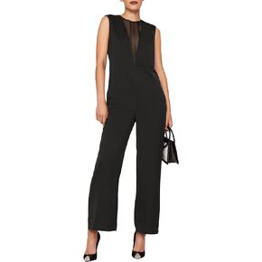 Marina Moscone Collective Womens Black Satin Jumpsuit Jumpsuit