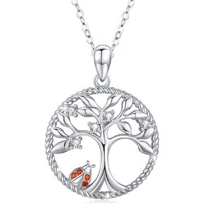JUSTKIDSTOY Tree of Life Necklace Pendant Ladybug/Unicorn/Llama Necklace 925 Sterling Silver Cute Animal Jewelry Gifts for Women Daughter