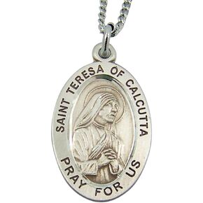 Sterling Silver Oval Saint Mother Teresa of Calcutta Pray for Us Medal Pendant