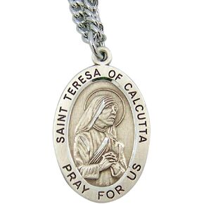 Sterling Silver Oval Saint Mother Teresa of Calcutta Pray for Us Medal Pendant in Saudi Arabia