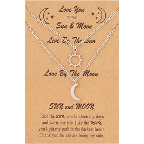 felson Couple Matching Necklace Sun and Moon Handmade Adjustable Pendant Stainless Steel Choker Necklaces for Women Men Couples Valentine's Day Birthday with Message Card Jewelry Gifts