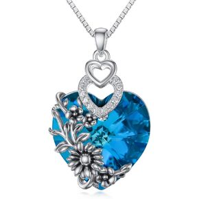 PROESS Flower Bee/Butterfly Necklace for Women Girls Sterling Silver Half Moon Pendant Necklace Flower Jewelry Birthday Anniversary Valentine Graduation Gifts