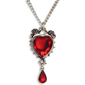 Romance Valentine's Day Red Heart Crystals In Thorns and Roses Pendant Necklace