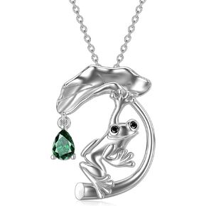 PEIMKO Frog Necklace Cute Animal Frog Lotus Leaf Necklace Sterling Silver Enamel Frog Jewelry Gift for Women Girl