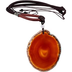 SUNYIK Natural Agate Slice Stone Pendant with Chain for Women, Healing Crystal Necklace for Men, Adjustable 17"-29" Strand