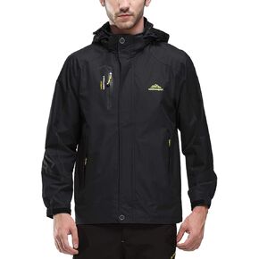 Mens Waterproof Rain Jacket with Hood Hiking Fishing Windproof Raincoat