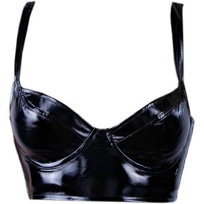 Latex Bralette Stretch Shine Leather Faux Patent Bra Top Crop Corset Black Red
