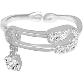 Rhinstone Charm Safety Pin Open Statement Ring 925 Sterling Silver Cubic Zirconia Paperclip Adjustable Stacking Knuckle Finger Bands Wedding Anniversary Eternity Rings Dainty Cute Jewelry Birthday