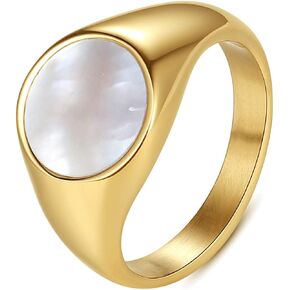 Jude Jewelers Stainless Steel Round Signet Style White Shell Face Wedding Engagement Statement Pinky Ring