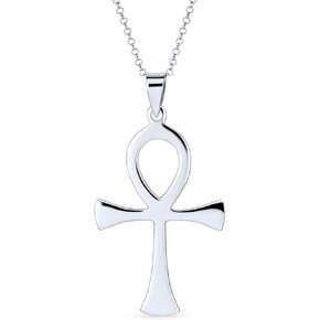 Bling Jewelry Large Classic Mens Large Key To Life Egyptian Ankh Cross Pendant Necklace For Men Teen Polished .925 Sterling Silver