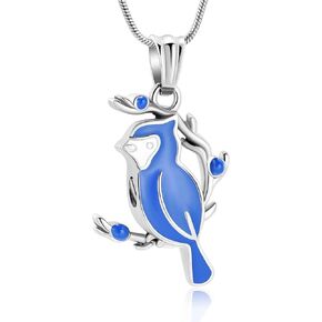 constantlife Cardinal Urn Necklace for Ashes Stainless Steel Red Blue Bird Pendant Cremation Keepsake Human Pet Memorial Jewelry for Women Men
