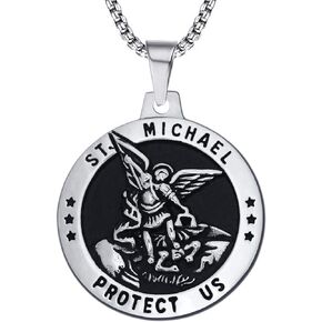 St Michael Necklace Vintage Stainless Steel The Archangel Pendant With Chain