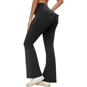 SEASUM Pocket Flare Leggings for Women V Waist Cargo Leggings High Waisted Yoga Casual Pants Bootcut Workout Pants