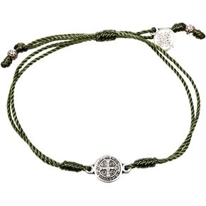 My Saint My Hero Breathe Blessing Bracelet - Silver-Plated Medal on Olive Hand-Woven Cord