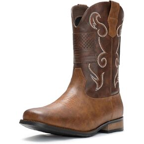 IUV Cowboy Boots For Men Western Boot Classic American Flag Embroidered Square Toe Mid-Calf Boots