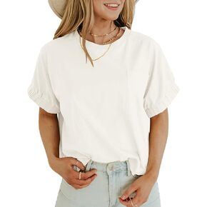 Women's Short Sleeve T Shirts Crewneck Summer Cropped Top Casual Basic Tees with Pocket