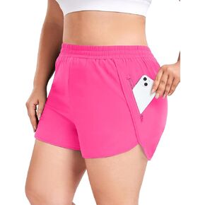 COOTRY Women's Plus Size Athletic Shorts High Waisted Gym Shorts Pocket Running Workout Clothes with Liner