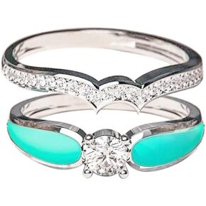 2 PCS Ring Set Natural Turquoise Diamond Rings Western Jewelry Turquoise Silver Color Rings for Women Bohemian Joint Knuckle Rings Finger Ring Two-in-One Halo Ring Turquoise Jewelry Sparkling Natural Gemstone