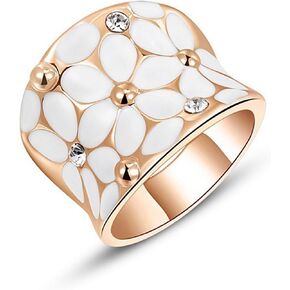 Navachi 18k White Gold Plated Enamel Square Rainbow Flower Ring