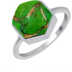 TISHAVI Natural Gemstone Rings For Women Sterling Silver, Solitaire Rings For Women Sterling Silver, 10mm Hexagon Stone Sterling Silver Rings For Women in Kuwait