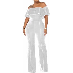 بذلة نسائية مثيرة بدون أكتاف من KnoInt بذلة طويلة أنيقة مكشكشة غير رسمية بأرجل واسعة وسراويل طويلة ملابس النادي in Kuwait