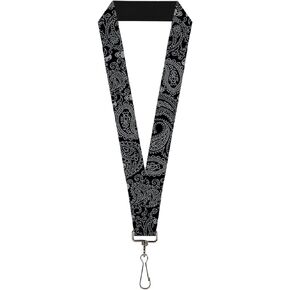 Buckle-Down Lanyard-1.0"-Bandana/Skulls Black/Silver