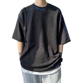OYOANGLE Men's Half Sleeve Drop Shoulder Crew Neck Oversized Streetwear T Shirt Tee Tops
