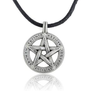 Supernatural Pentacle Pentagram Pendant Necklace Witch Protection Star Amulet Necklace Leather Rope Chain for Men Women