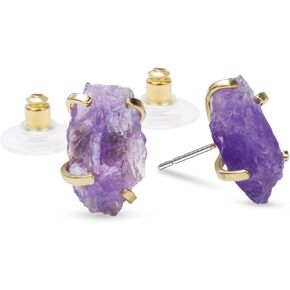 Raw Crystal Earrings Studs, Natural Rose Quartz Amethyst Citrine Quartz Prong Setting Stud Earrings for Women, 14k Gold Plated Handmade Irregular Healing Crystal Earrings for Girls Gift.