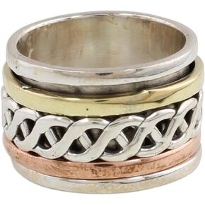 NOVICA Artisan Handmade .925 Sterling Silver Meditation Spinner Ring Copper Brass from India 'Spinning Braid'
