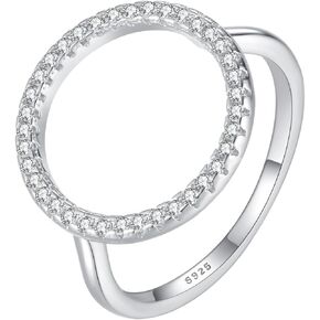 Circle Ring for Women Sterling Silver Karma Ring Dainty Promise Mother Daughter Rings Minimalism Statement Ring with CZs Jewelry Gifts for Family Members US Size 5-10