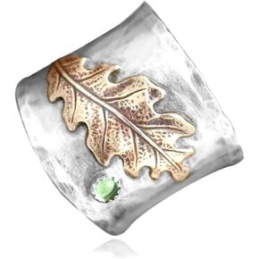 S925 Sterling Silver Big Large Leaf Wide Bands Ring for Women Girls,Plant Thumb Index Finger Ring,Boho Ring Jewelry Gift