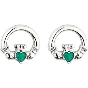 Claddagh Earrings Rhodium Plate & Enamel Made in Ireland