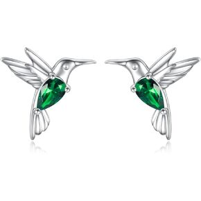 925 Sterling Silver Hummingbird Earrings Stud with Green Cubic Zirconia Hypoallergenic Jewelry Gift for Women Girls