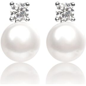 أقراط اللؤلؤ الطبيعي الحقيقي للنساء زركون 925 من الفضة الاسترليني أقراط مصنوعة يدويًا مجوهرات للنساء هدايا AAAA جودة لؤلؤ المياه العذبة الأبيض الطبيعي in Kuwait