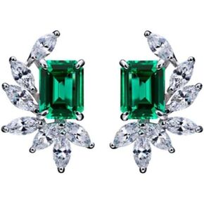 14K Gold Earrings Featuring 5-Carat Square Emerald & Moissanite, Dazzling Jewelry for Women, Elegant Green Studs for Women's Any Outfit