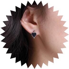 Bohemian Enamel Heart Circle Earrings Silver Circle Hoop Earrings Black Enamel Heart Stud Earrings Small Heart Circle Earrings Jewelry for Women and Girls Gifts