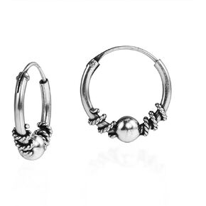 AeraVida Twist Bali Bead 14mm Hoop .925 Silver Earrings | Minimalist Sterling Silver Hoop Earrings | Casual Earrings for Women | Hoop Earrings Set | Gift for Daughter
