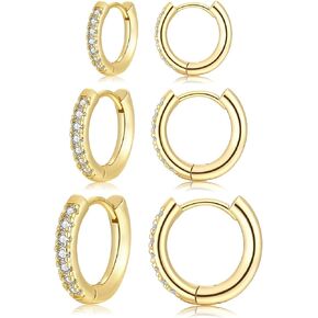 Sterling Silver Hoop Earrings for Women-3 Pairs Sterling Silver Post Small Silver Hoop Earrings Tiny Hypoallergenic Small Hoop Earrings Set for Women Men Girls 8mm 10mm 12mm （2 colors）