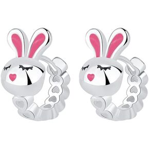 Cute Rabbit Love Heart Tiny Hoop Earrings Enamel Bunny Animal Hearts Cartilage Small Huggie Hoops Earring for Women Teen Girls Lovely Jewelry Gifts Easter Valentine's Day