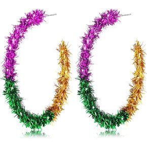 Mardi Gras Earrings for Women Girls Fringe Hoop Dangle Earrings Carnival Decoration Costume Accessories Jewelry Gifts