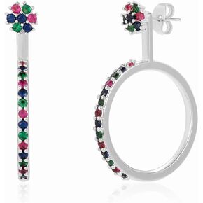 Front Back Earrings for Women, 18K Gold Plated Rainbow Earring Jackets Flower Stud Hoop Micro Inlaid Zircon 925 Sterling Silver Needle Jewelry