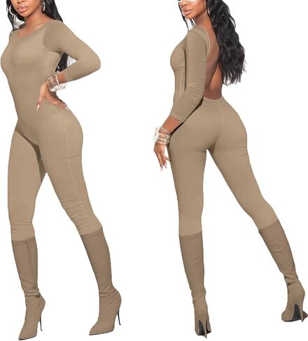 Elselect إمرأة مثير مفتوح الظهر كم طويل أسفل السراويل رومبير Bodycon مضلع بذلة in Kuwait