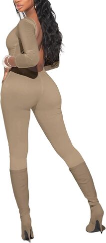 Elselect إمرأة مثير مفتوح الظهر كم طويل أسفل السراويل رومبير Bodycon مضلع بذلة in Kuwait