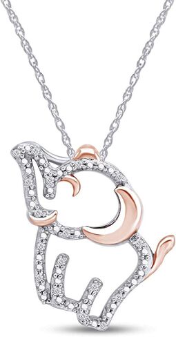 1/20 CTTW Round Cut Natural Diamond Accent Two Tone Elephant Pendant Necklace In 14K Gold Over Sterling Silver in Saudi Arabia