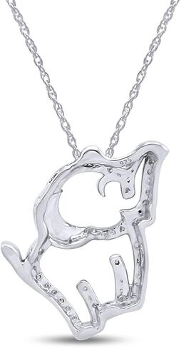 1/20 CTTW Round Cut Natural Diamond Accent Two Tone Elephant Pendant Necklace In 14K Gold Over Sterling Silver in Saudi Arabia