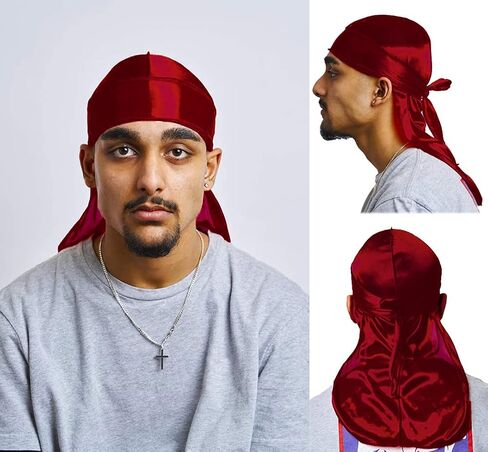 Silk Durag for Men Waves Silky Extra Long Tail Wide Straps Designer Du-rag Do Rags for Waver in Saudi Arabia