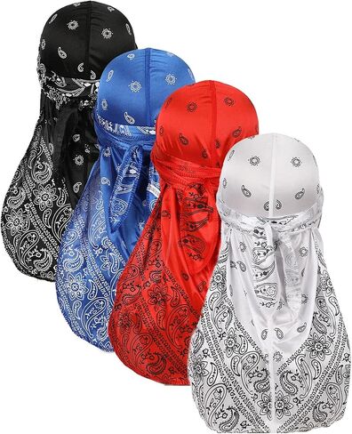 Silk Durag for Men Waves Silky Extra Long Tail Wide Straps Designer Du-rag Do Rags for Waver in Saudi Arabia