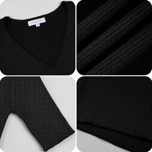 Women's Short Sleeve V Neck Ribbed Knit Pullover Slim Fit Basic T Shirt Tops in Saudi Arabia