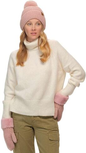 C.C Women Waffle Knit Fuzzy Sherpa Lined Pom Beanie & Mitten Winter Gloves Set in Saudi Arabia